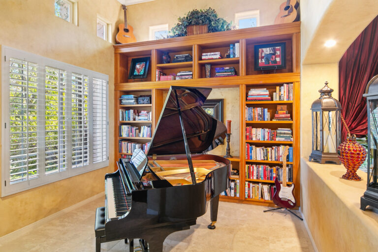Library and music room of West Hills estate.